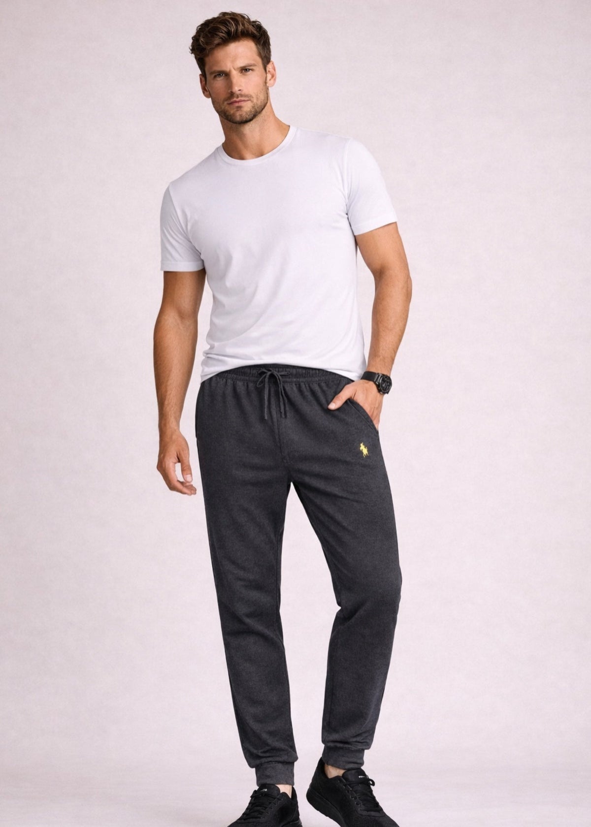3MENS MENS CHARCOALGREY TROUSER JERSY COTTON