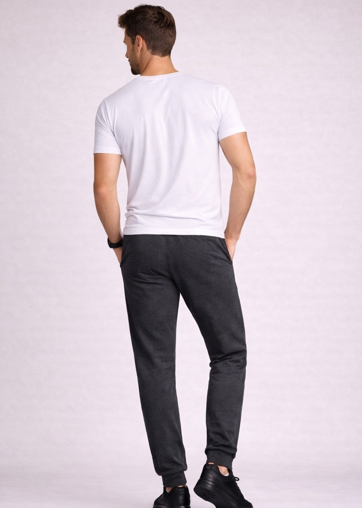 3MENS MENS CHARCOALGREY TROUSER JERSY COTTON