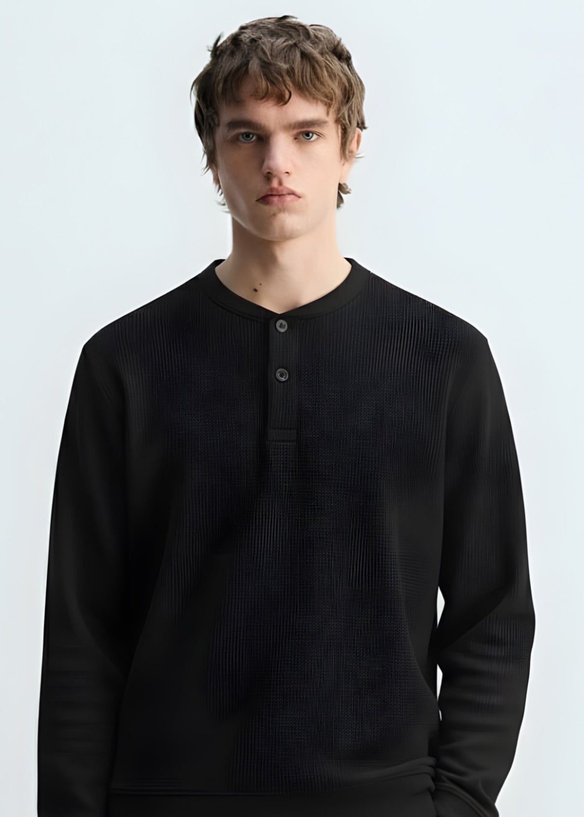 Classic Button-Neck Black Sweatshirt-6