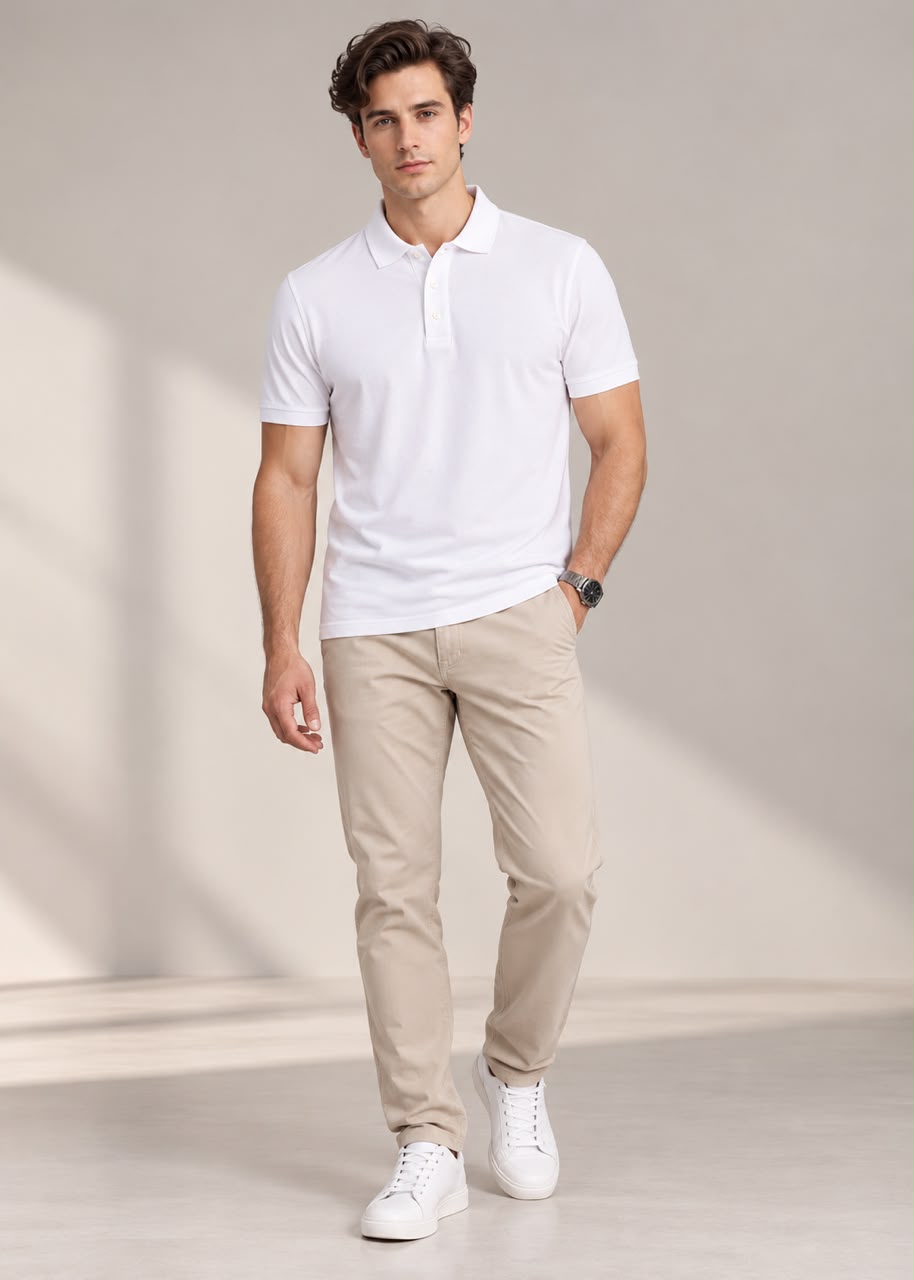 Men's Classic Short-Sleeve Polo Shirt – Crisp White