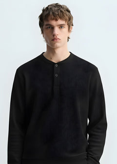 Classic Button-Neck Black Sweatshirt-6