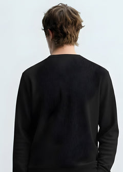 Classic Button-Neck Black Sweatshirt-6
