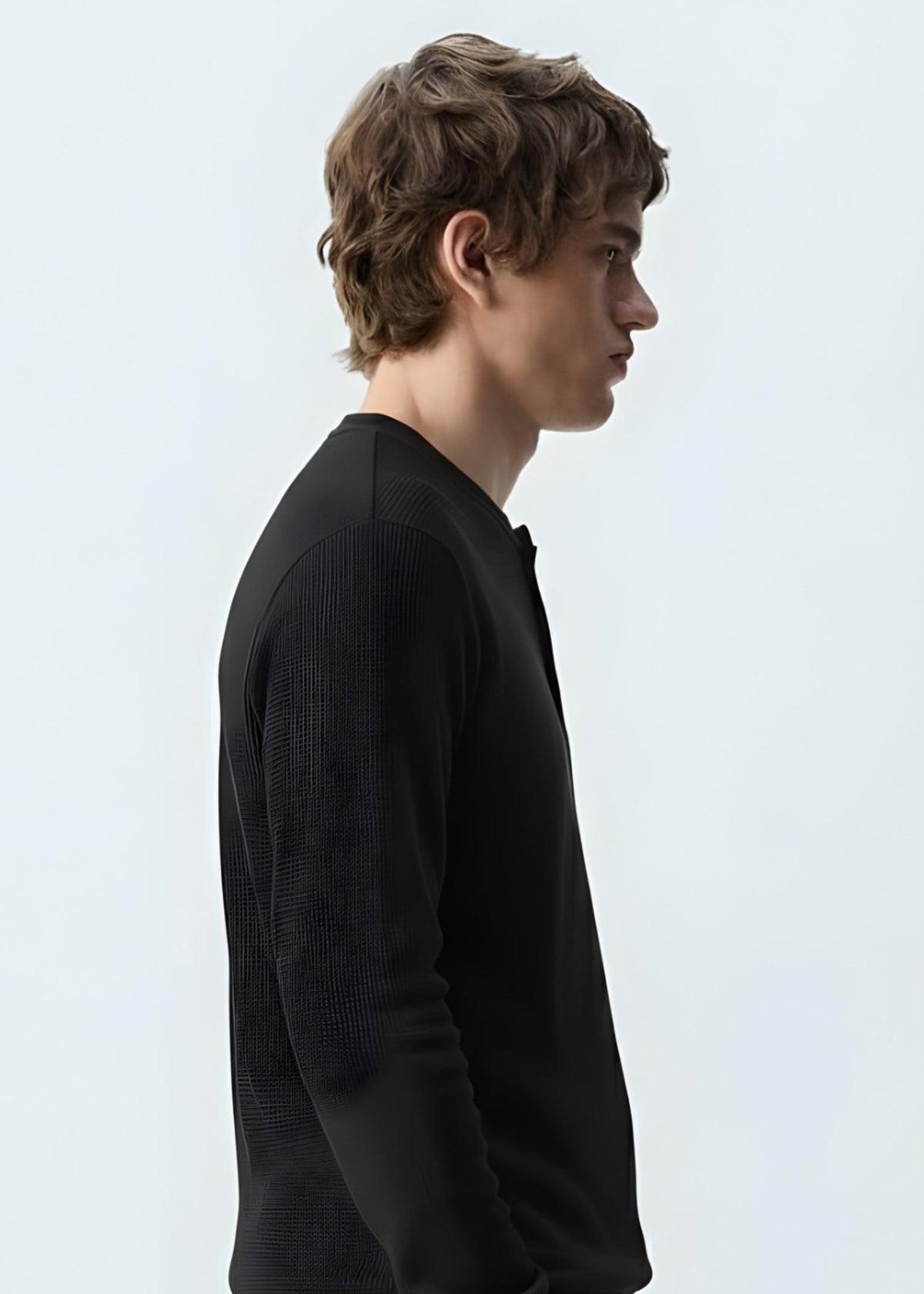 Classic Button-Neck Black Sweatshirt-6